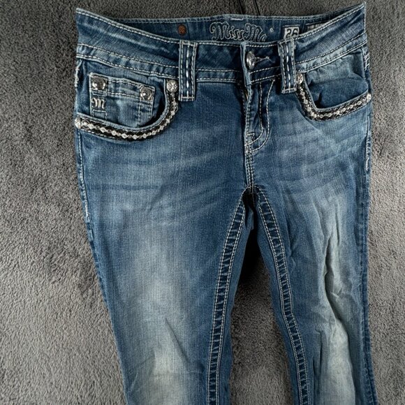 Miss Me Signature Rise Boot Cut Blue Denim Jeans Back Flap Pockets Women 26 - Picture 2 of 16